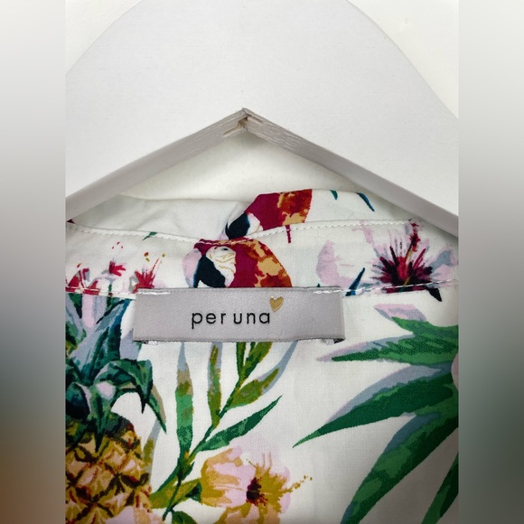 Per Una Parrot Print Belted Cotton Shirt Dress Long Midi UK 18 Roll Tab Sleeve - Picture 3 of 13